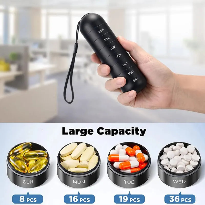 Aluminum 7 Days Portable Pill Case for Travel