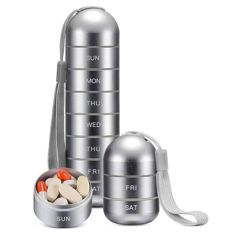 Aluminum 7 Days Portable Pill Case for Travel