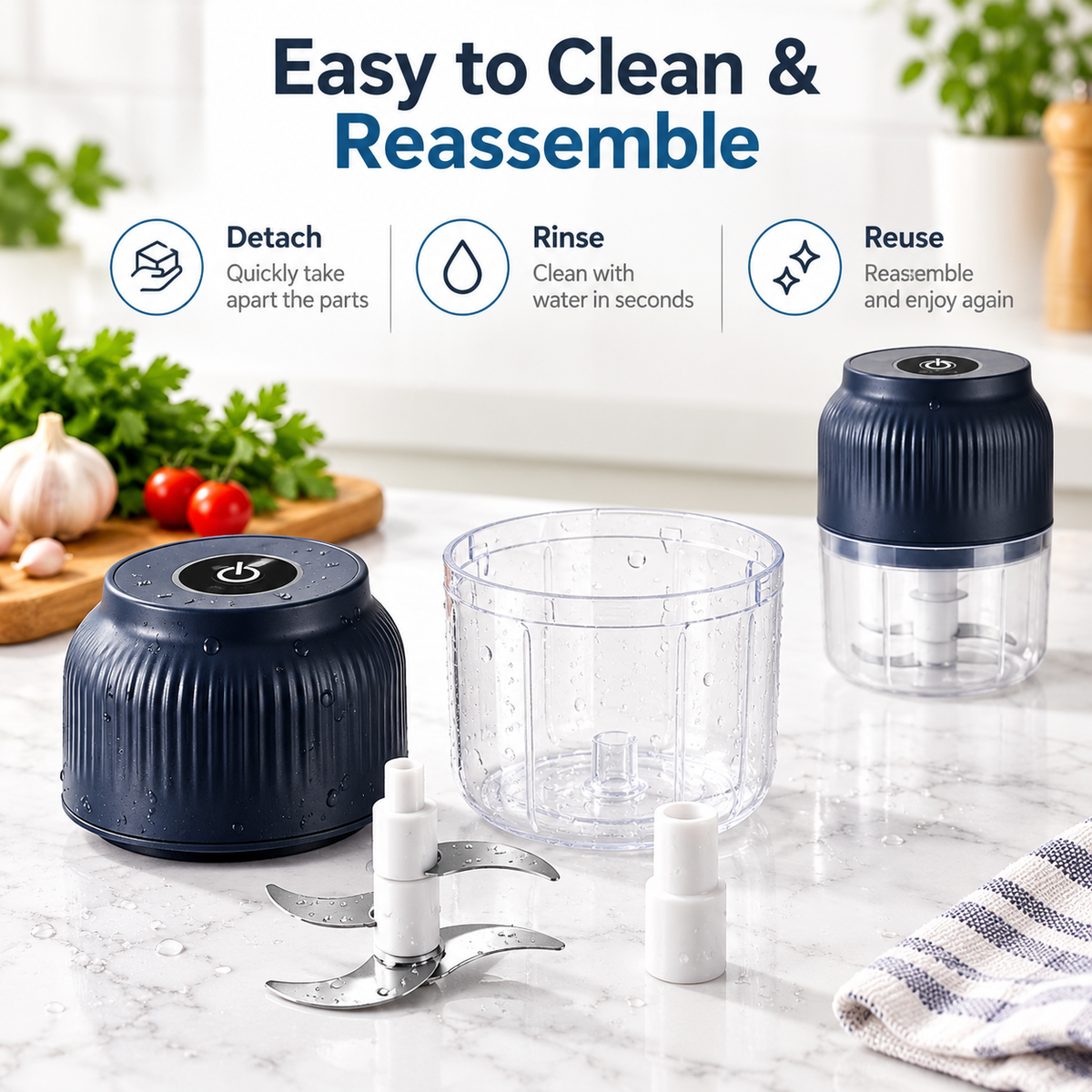 Electric Food Chopper - 3 Blade Mini Vegetable & Meat Grinder