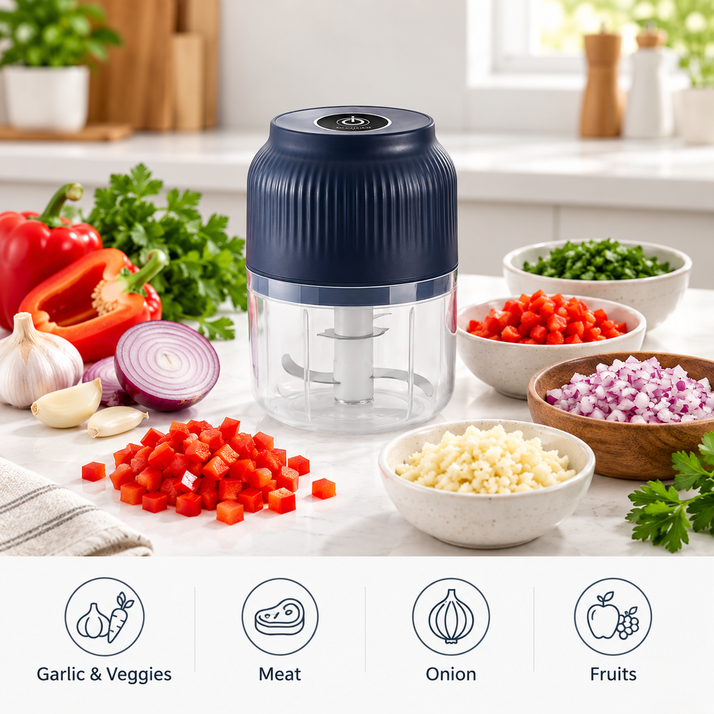 Electric Food Chopper - 3 Blade Mini Vegetable & Meat Grinder