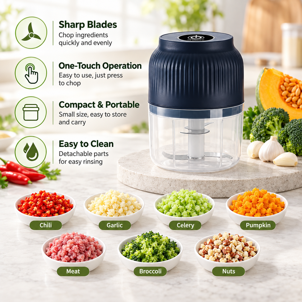 Electric Food Chopper - 3 Blade Mini Vegetable & Meat Grinder