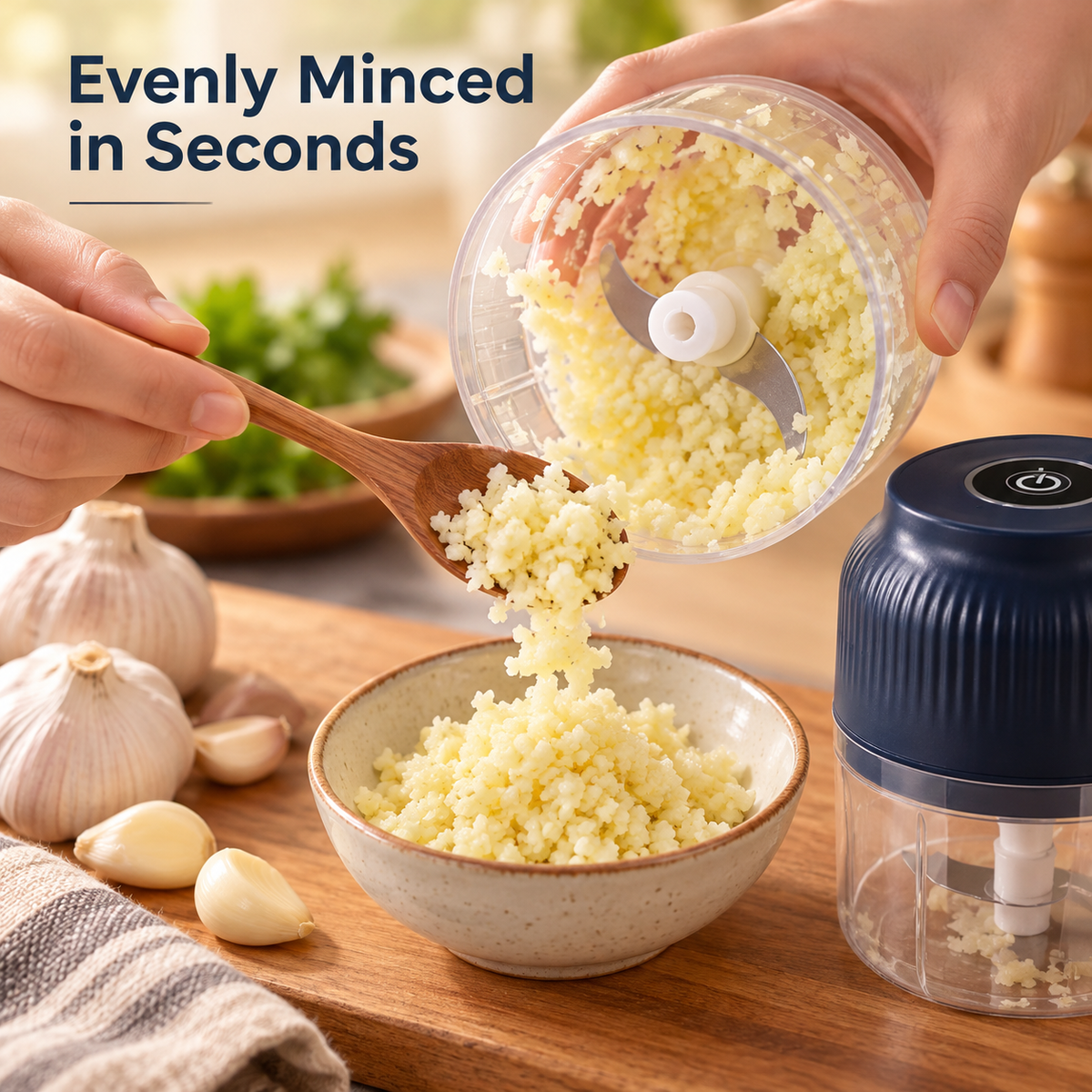 Electric Food Chopper - 3 Blade Mini Vegetable & Meat Grinder