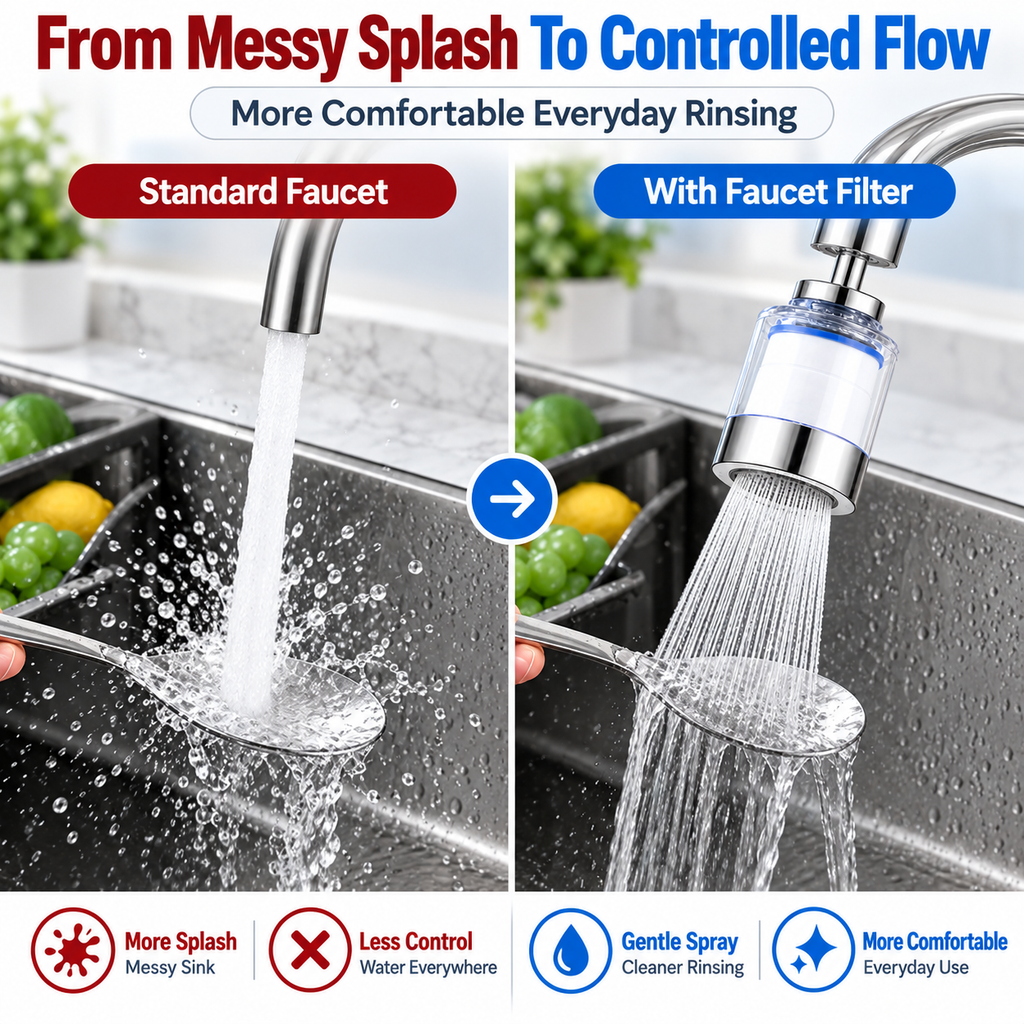 Faucet Water Filter for Sink – 360° Swivel Tap Filter with 5 Replacement Filters