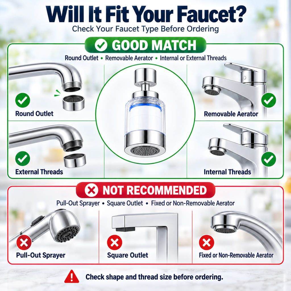 Faucet Water Filter for Sink – 360° Swivel Tap Filter with 5 Replacement Filters