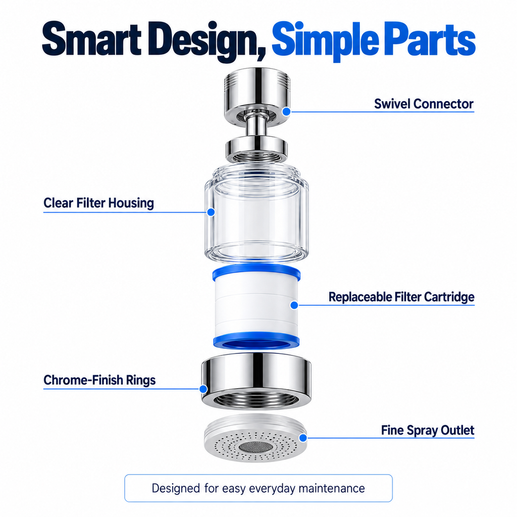 Faucet Water Filter for Sink – 360° Swivel Tap Filter with 5 Replacement Filters