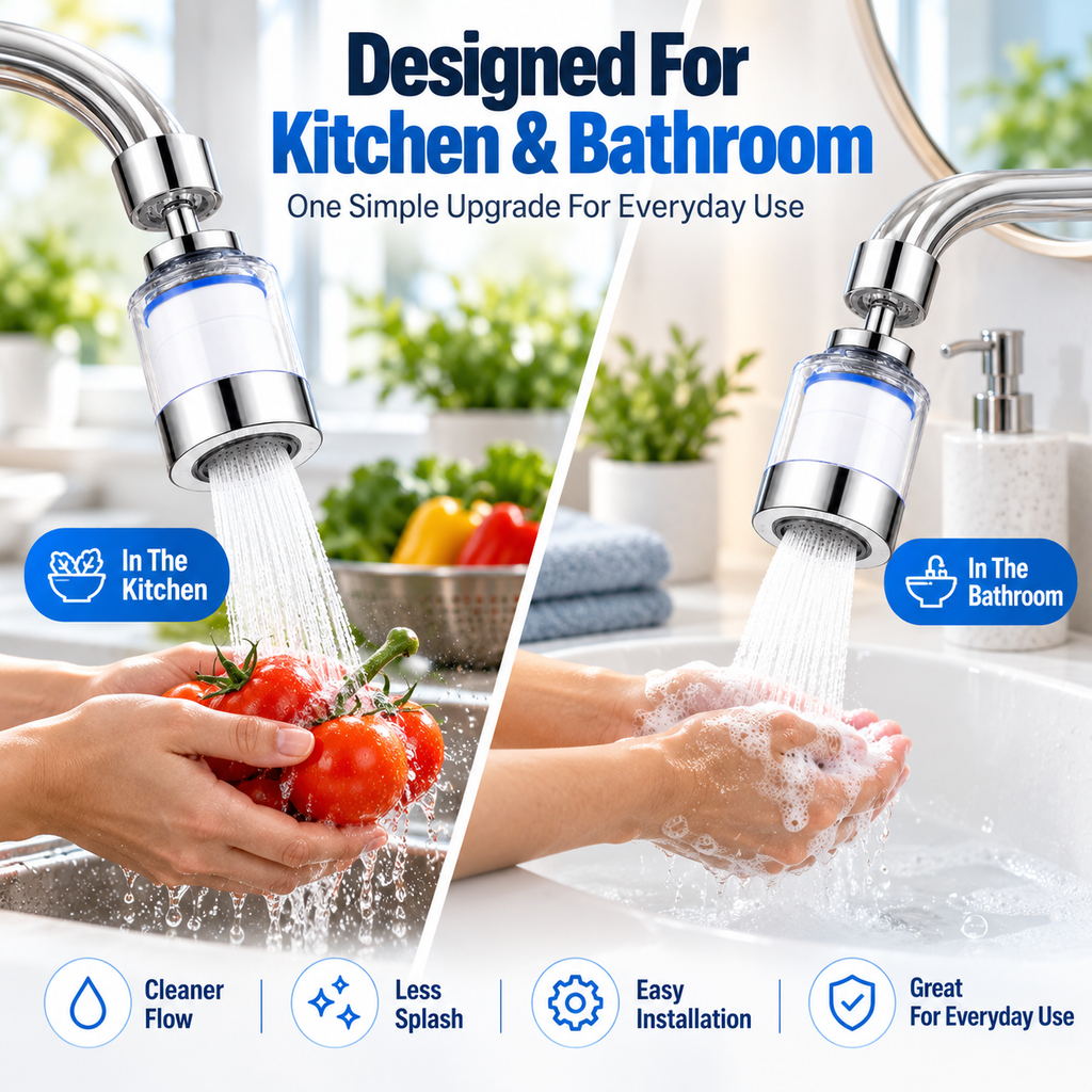 Faucet Water Filter for Sink – 360° Swivel Tap Filter with 5 Replacement Filters
