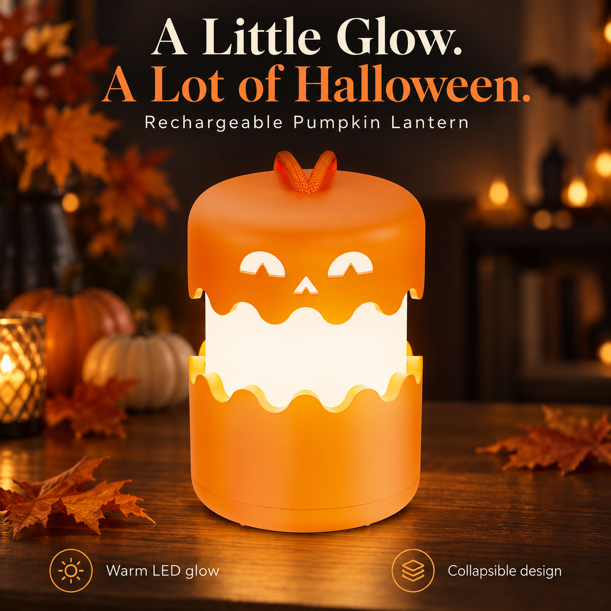 Collapsible Halloween Pumpkin Lantern – Rechargeable LED Night Light