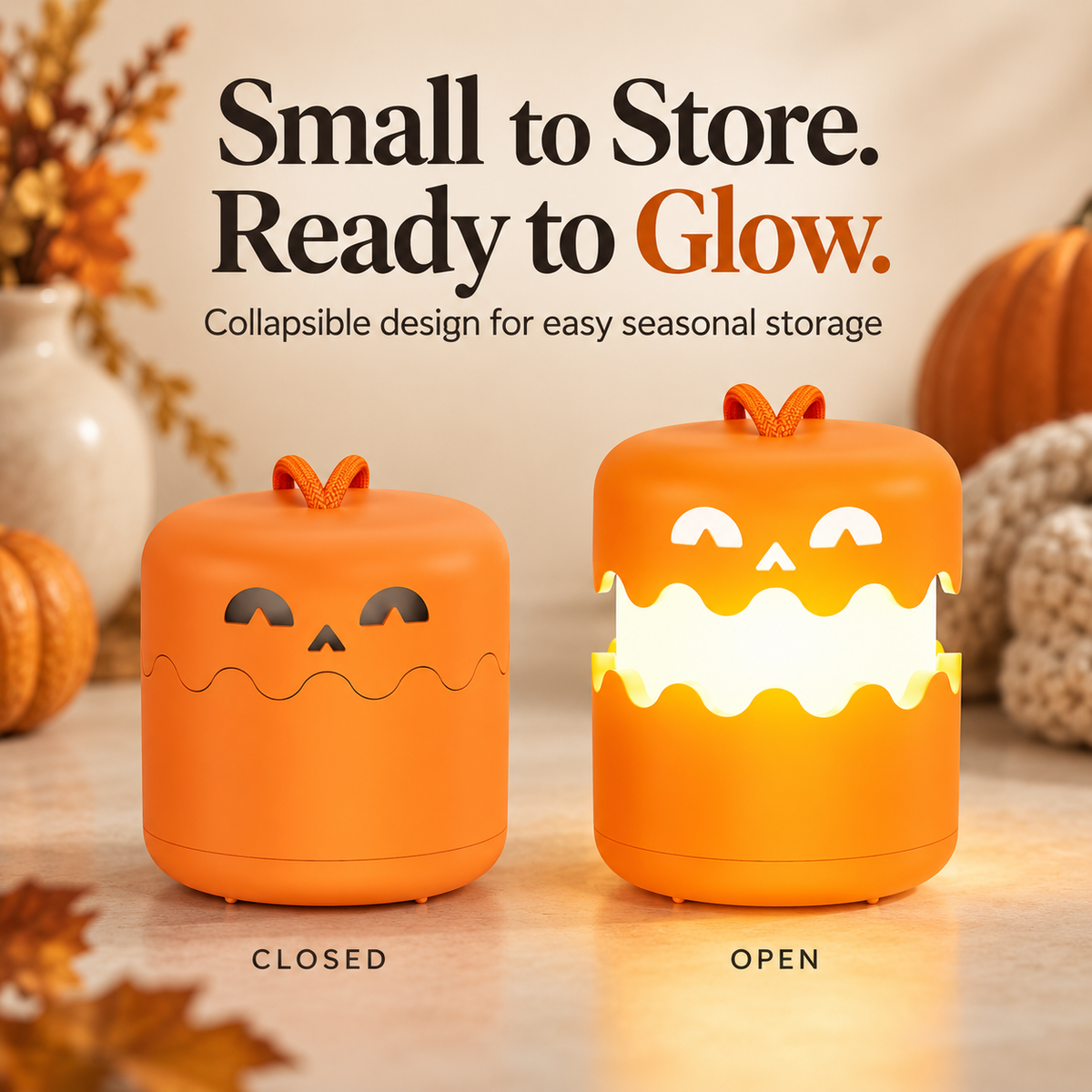 Collapsible Halloween Pumpkin Lantern – Rechargeable LED Night Light
