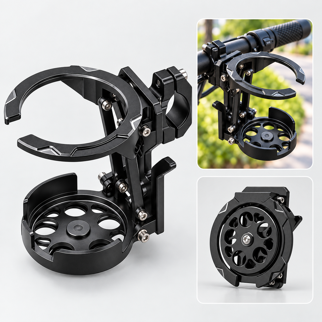 360° Rotating Foldable Bike Cup Holder – Universal Handlebar Bottle Mount for Bicycle, Scooter & Stroller