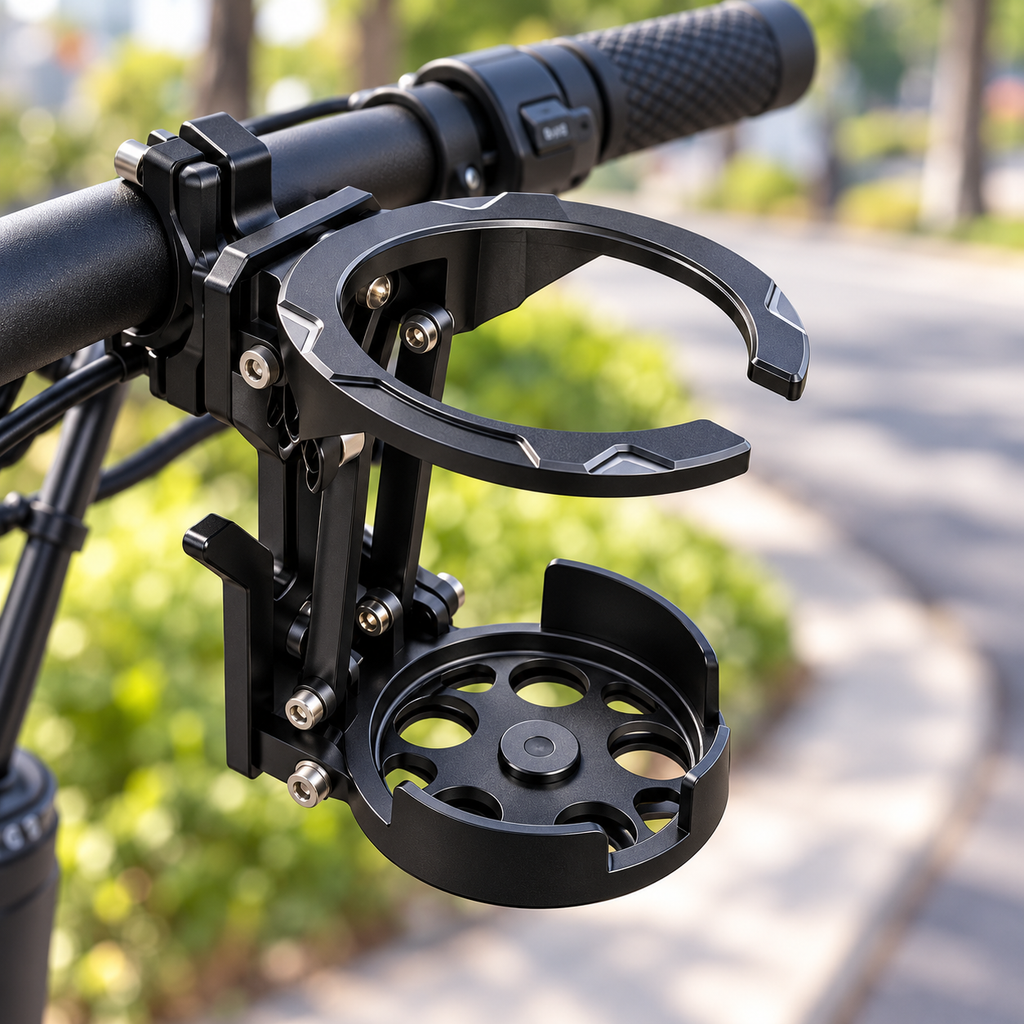 360° Rotating Foldable Bike Cup Holder – Universal Handlebar Bottle Mount for Bicycle, Scooter & Stroller