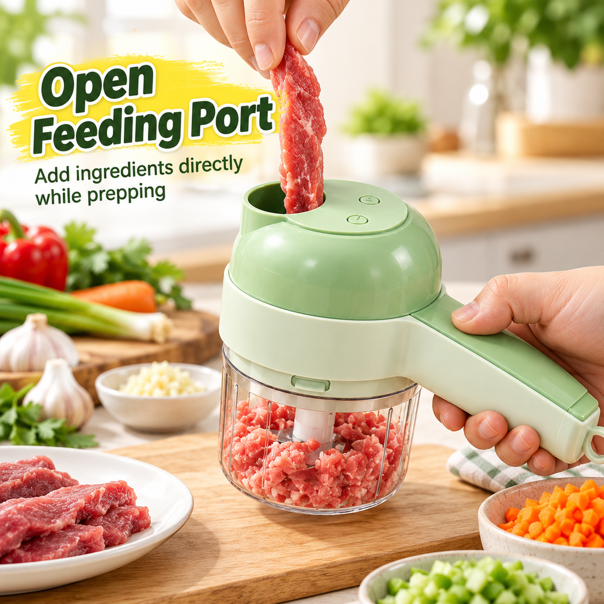 5-in-1 Electric Food Processor Set – USB Rechargeable Mini Chopper with Cleaning Brush