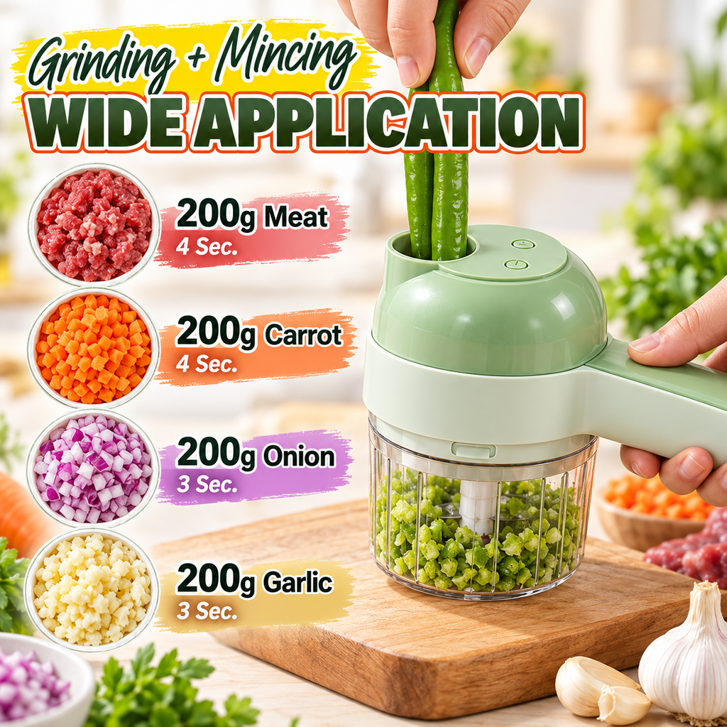 5-in-1 Electric Food Processor Set – USB Rechargeable Mini Chopper with Cleaning Brush
