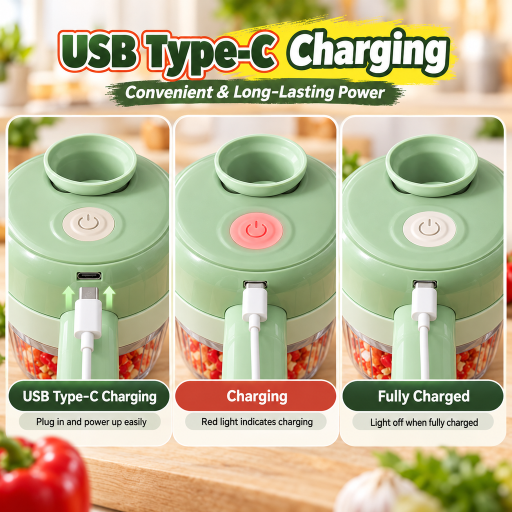 5-in-1 Electric Food Processor Set – USB Rechargeable Mini Chopper with Cleaning Brush