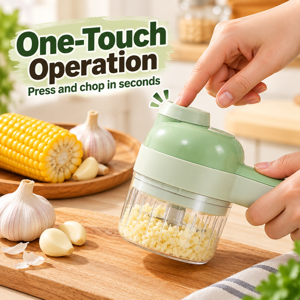 5-in-1 Electric Food Processor Set – USB Rechargeable Mini Chopper with Cleaning Brush
