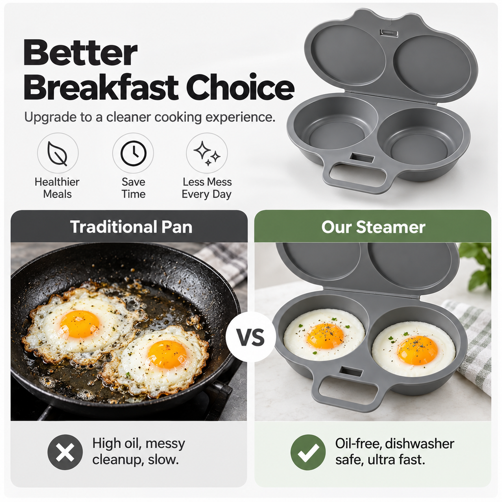 🥳2026 HOT SALE🥳💞50K+ SOLD! 🥗🎁 50% OFF! Microwave Egg Poacher——Dual‑cavity, non‑stick & easy clean. Healthier than frying – stock up & save! 🏠✅