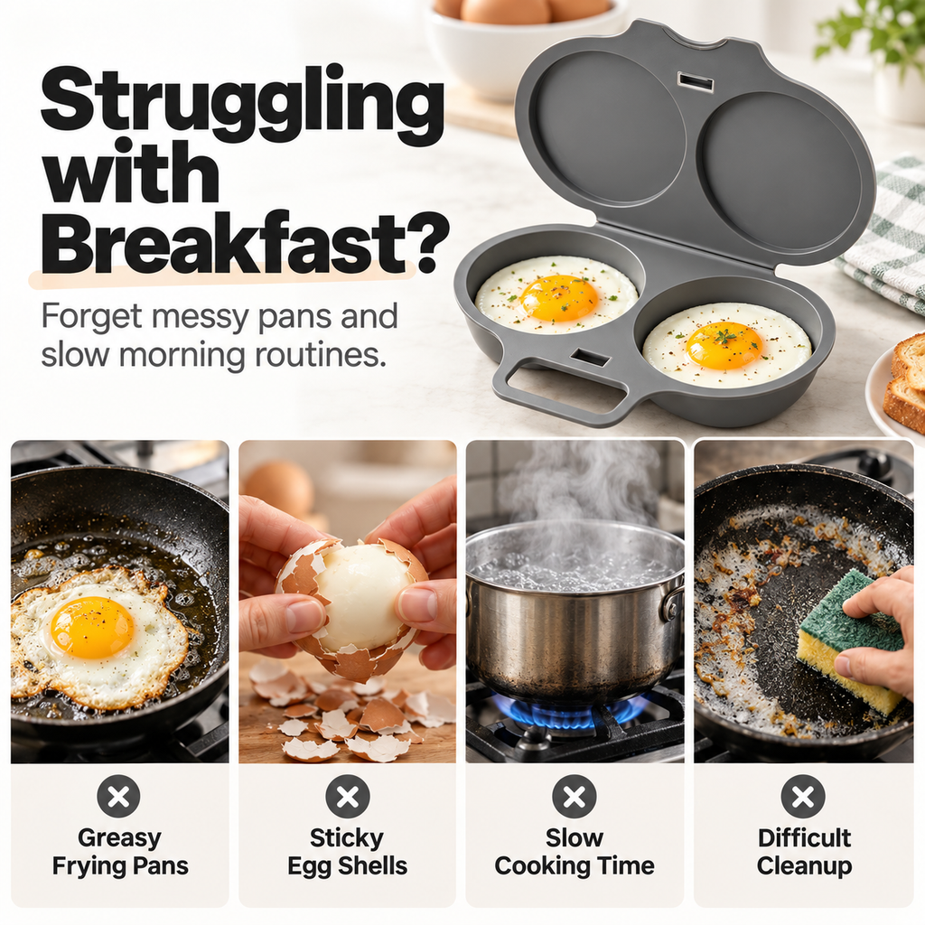🥳2026 HOT SALE🥳💞50K+ SOLD! 🥗🎁 50% OFF! Microwave Egg Poacher——Dual‑cavity, non‑stick & easy clean. Healthier than frying – stock up & save! 🏠✅