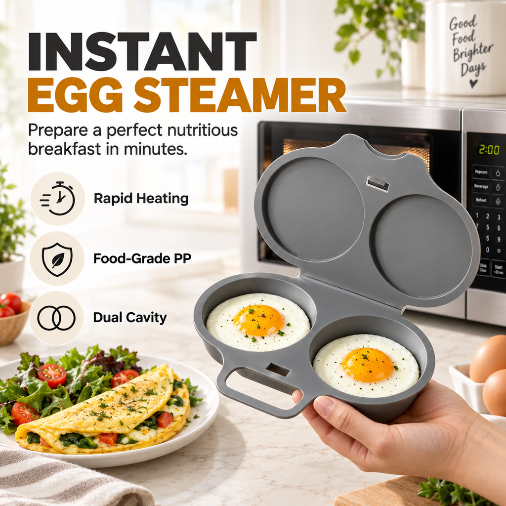 🥳2026 HOT SALE🥳💞50K+ SOLD! 🥗🎁 50% OFF! Microwave Egg Poacher——Dual‑cavity, non‑stick & easy clean. Healthier than frying – stock up & save! 🏠✅