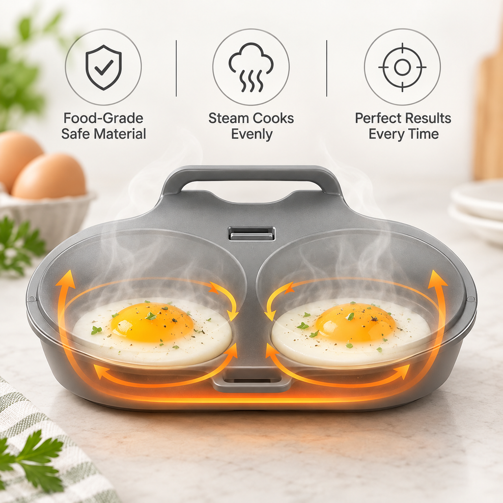 🥳2026 HOT SALE🥳💞50K+ SOLD! 🥗🎁 50% OFF! Microwave Egg Poacher——Dual‑cavity, non‑stick & easy clean. Healthier than frying – stock up & save! 🏠✅
