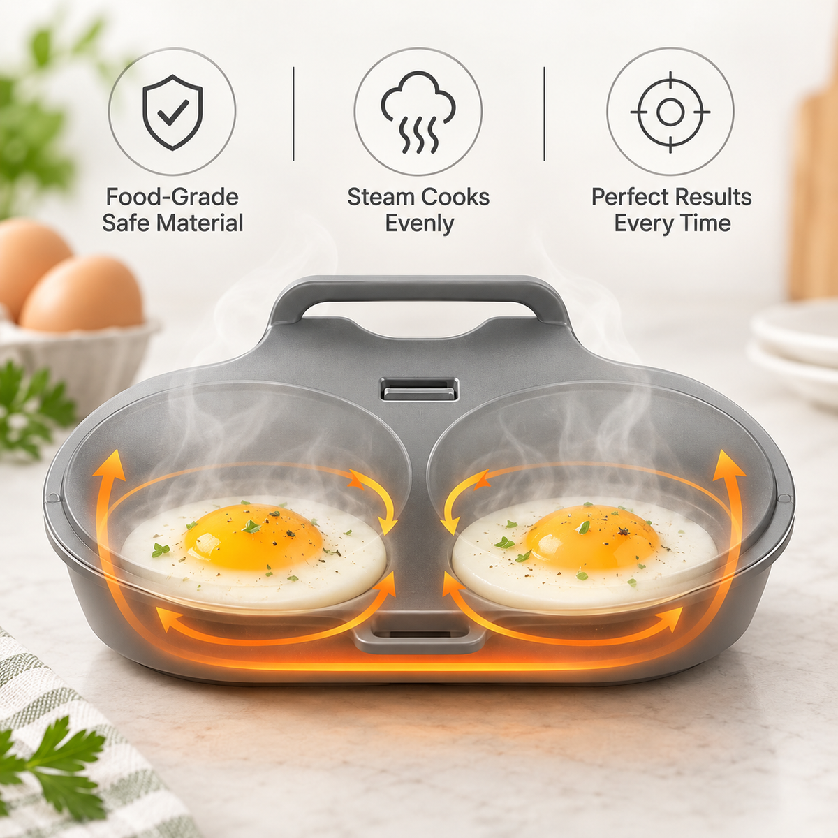 🥳2026 HOT SALE🥳💞50K+ SOLD! 🥗🎁 50% OFF! Microwave Egg Poacher——Dual‑cavity, non‑stick & easy clean. Healthier than frying – stock up & save! 🏠✅