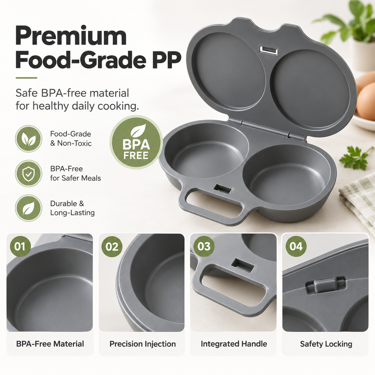 🥳2026 HOT SALE🥳💞50K+ SOLD! 🥗🎁 50% OFF! Microwave Egg Poacher——Dual‑cavity, non‑stick & easy clean. Healthier than frying – stock up & save! 🏠✅