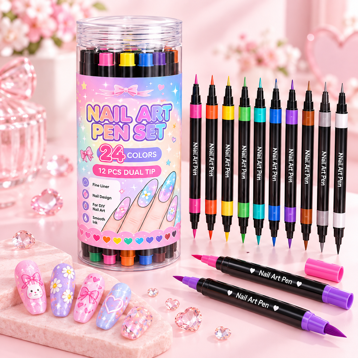 💅24‑Colors Dual‑Ended Nail Art Pens‑DIY Manicure Drawing Set🎁