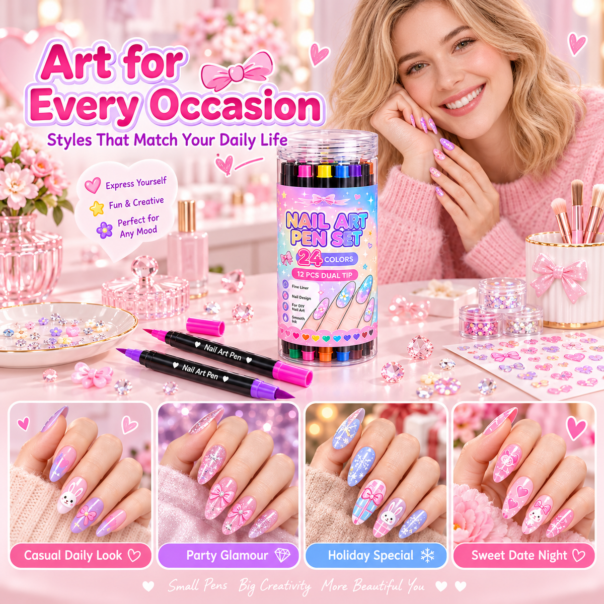💅24‑Colors Dual‑Ended Nail Art Pens‑DIY Manicure Drawing Set🎁