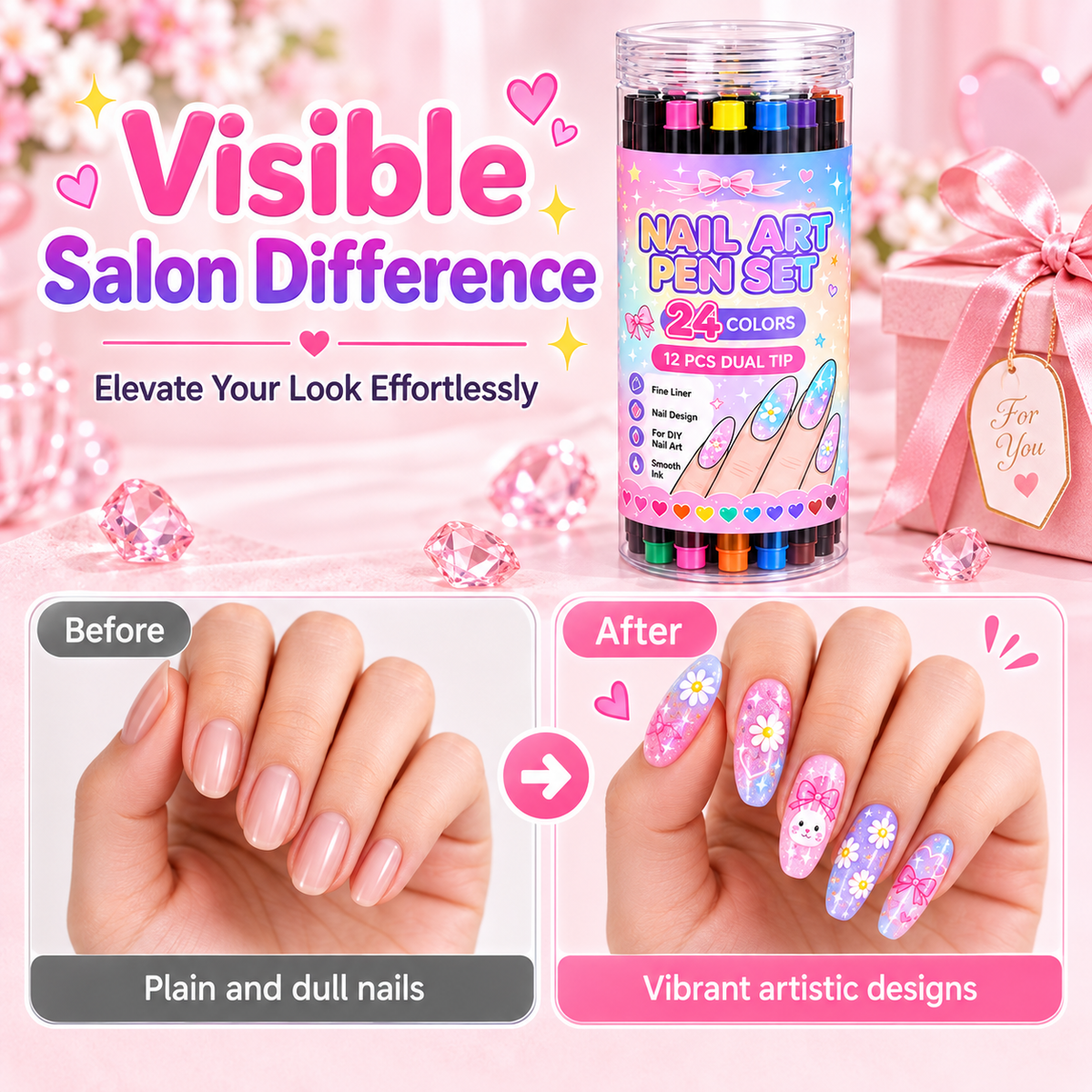 💅24‑Colors Dual‑Ended Nail Art Pens‑DIY Manicure Drawing Set🎁