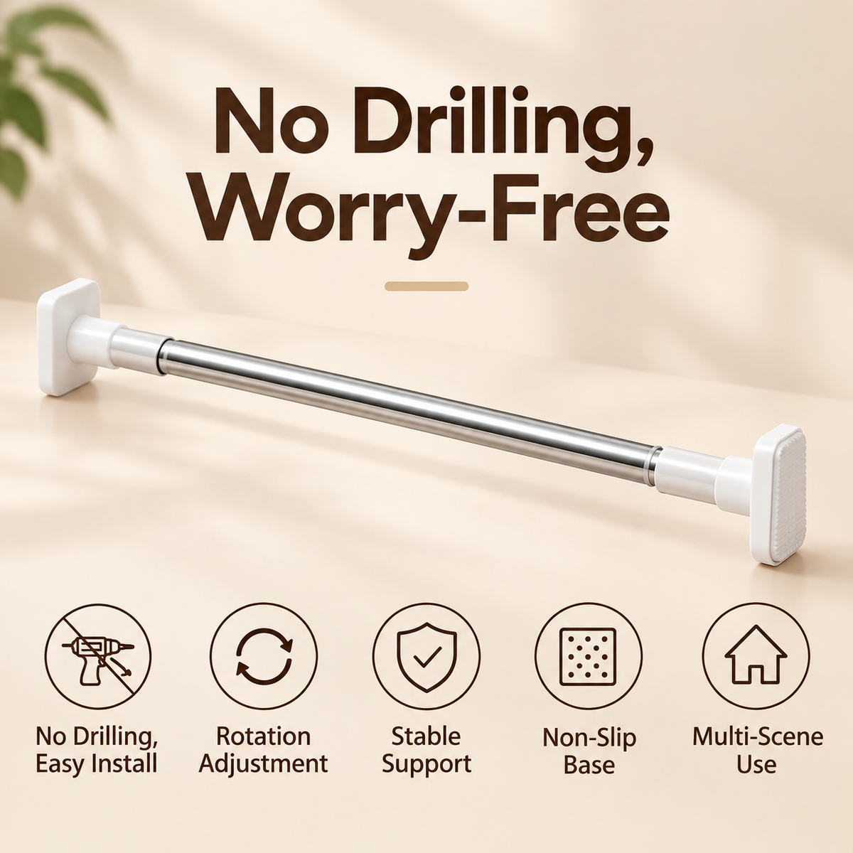 2-Pack Adjustable No-Drill Tension Rod – 50–80CM Closet & Storage Rod