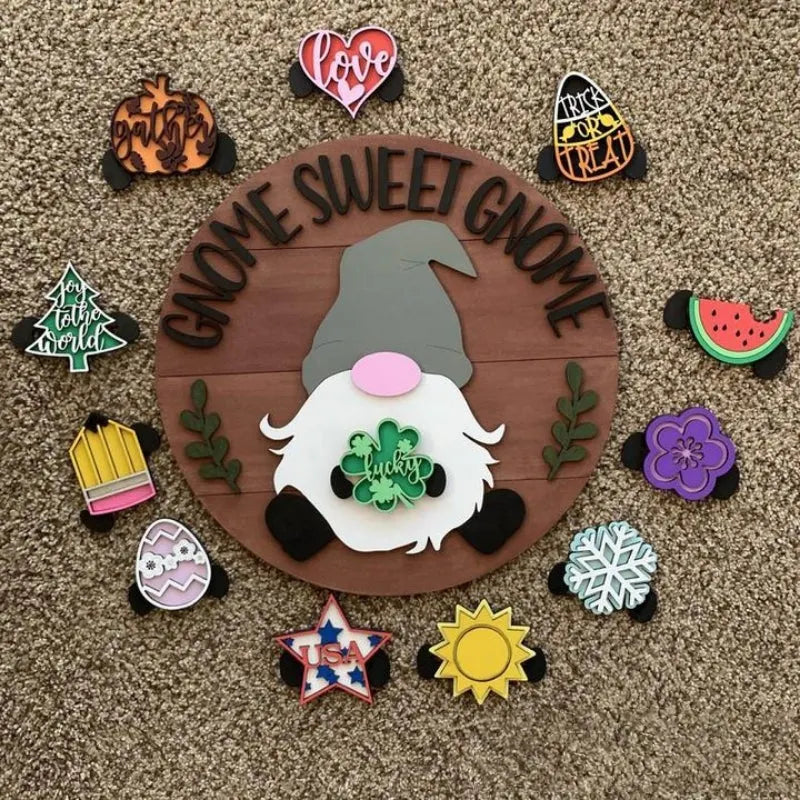 Cute Gnome Door Hanger DIY Interchangeable Welcome Door Decoration