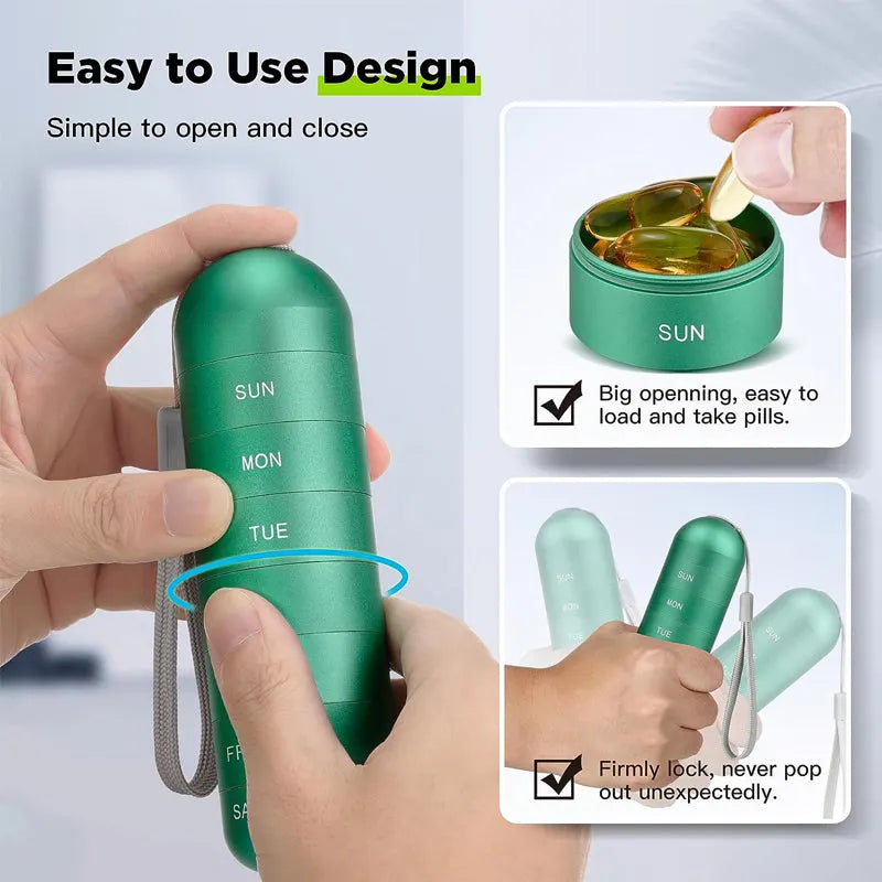 Aluminum 7 Days Portable Pill Case for Travel